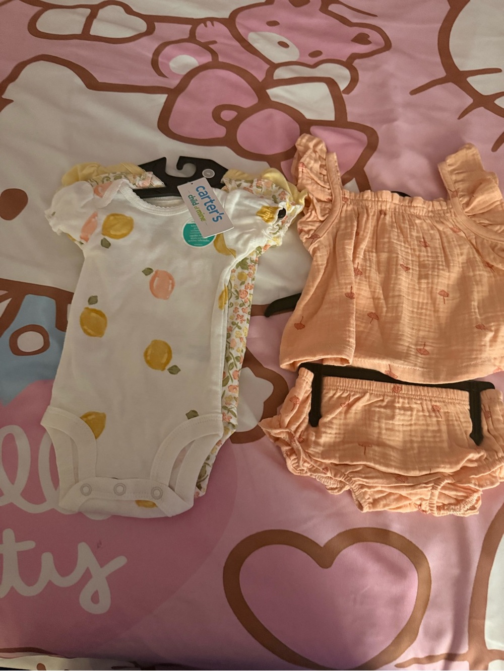 Carter's White Lemon Print Bodysuit with Peach Ruffle Top & Bloomer
